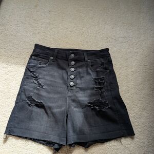Women's Black Distressed Denim Shorts